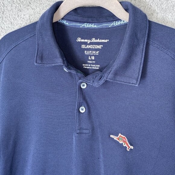 Tommy Bahama Island Zone Polo Men’s L Blue Navy Supima Stretch Beach Golf Marlin - Picture 1 of 9